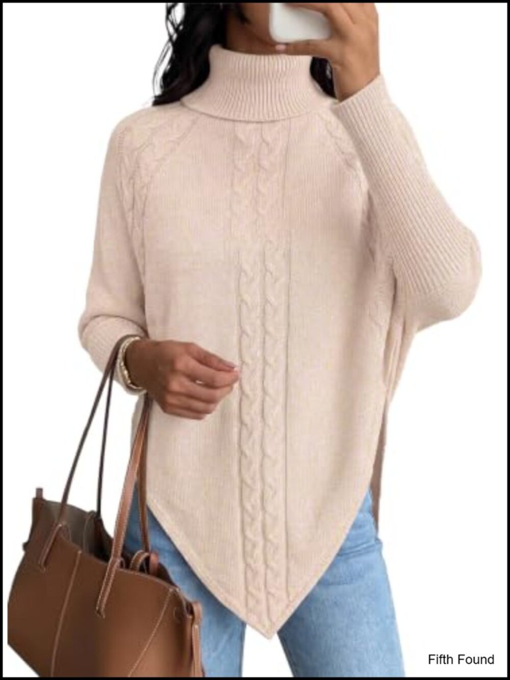 Cable Knit Turtleneck Poncho Sweater Batwing Sleeve Pullover